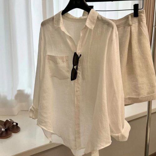 自畱爆款推薦~仙女駕到 亞麻白色襯衫女夏季薄款寬鬆顯瘦防曬上衣