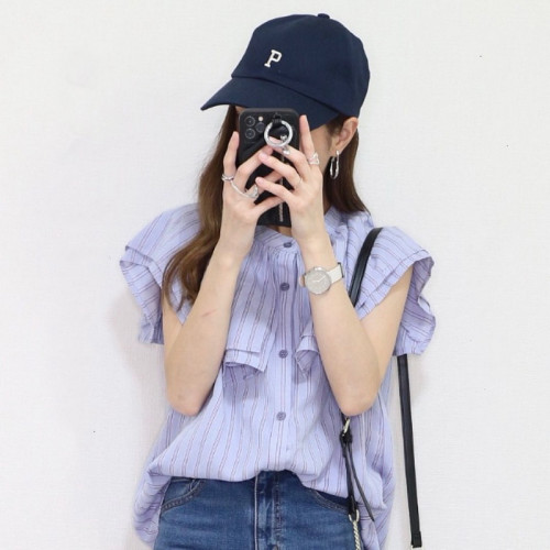 爆款來襲！私藏減齡單品 立領雙層披肩海軍領提花條紋襯衫