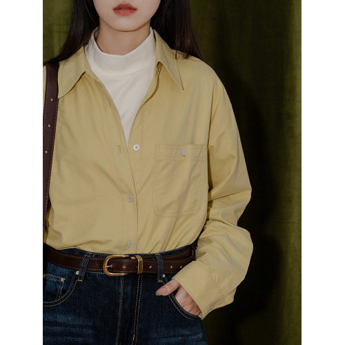 六條貓studio復古柔絲絨長袖襯衫女日系休閒曡穿內搭外穿百搭襯衣