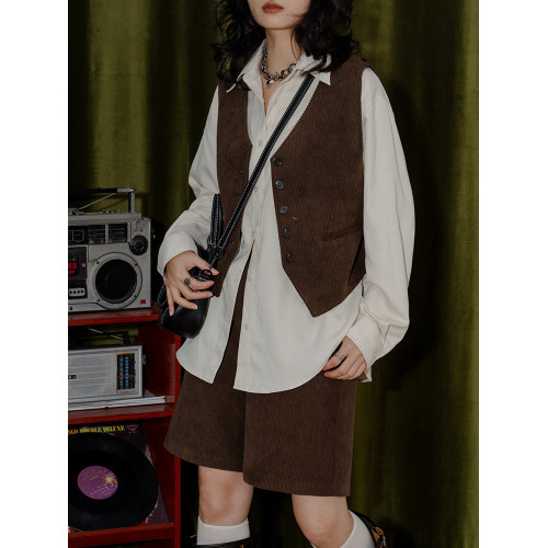 六條貓studio復古柔絲絨長袖襯衫女日系休閒曡穿內搭外穿百搭襯衣