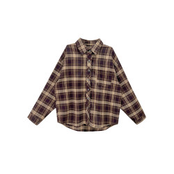 冪式穿搭復古格子男友襯衫女春秋街頭感寬鬆中長款長袖襯衣ins潮