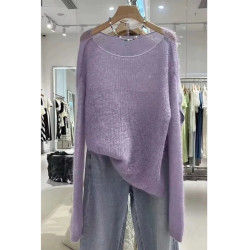 歐洲站高品質紫色馬海毛針織衫2025春秋新款氣質優雅軟糯套頭毛衣