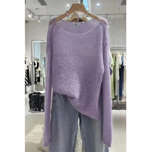 歐洲站高品質紫色馬海毛針織衫2025春秋新款氣質優雅軟糯套頭毛衣