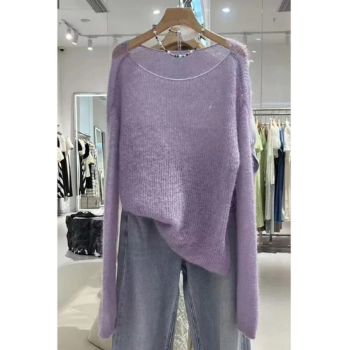歐洲站高品質紫色馬海毛針織衫2025春秋新款氣質優雅軟糯套頭毛衣