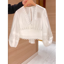 2026年夏新款法式時尚氣質套裝綁帶小衆設計長袖襯衫+白色半身裙