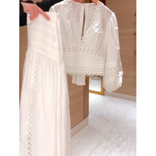 2026年夏新款法式時尚氣質套裝綁帶小衆設計長袖襯衫+白色半身裙