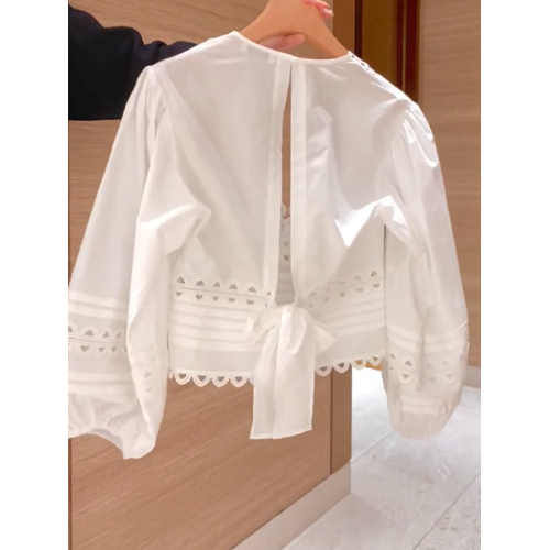 2026年夏新款法式時尚氣質套裝綁帶小衆設計長袖襯衫+白色半身裙