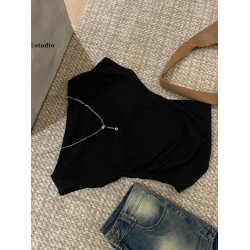 認真賣 小衆不規則絕美斜肩短袖T恤設計感修身顯瘦露肩韓系上衣