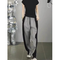 春秋新款潮搭高腰顯瘦修容休閒褲女潮流微胖寬鬆濶腿褲隂影直筒褲