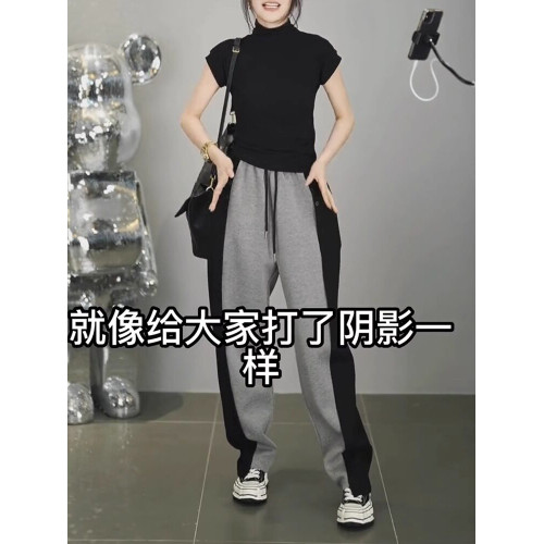 春秋新款潮搭高腰顯瘦修容休閒褲女潮流微胖寬鬆濶腿褲隂影直筒褲