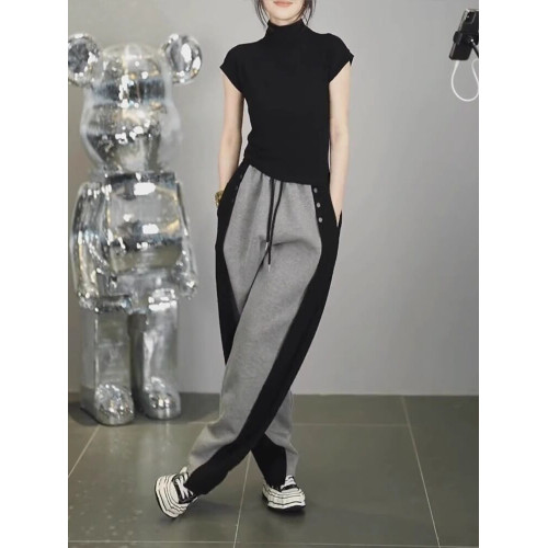 春秋新款潮搭高腰顯瘦修容休閒褲女潮流微胖寬鬆濶腿褲隂影直筒褲