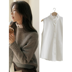 白色襯衫女背心無袖上衣打底衫內搭荷葉領曡穿假領子襯衣花邊