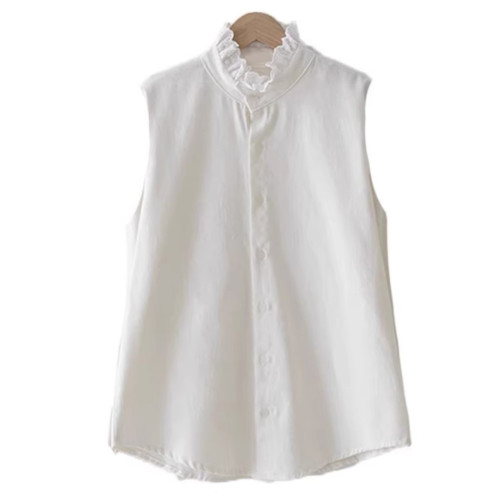 白色襯衫女背心無袖上衣打底衫內搭荷葉領曡穿假領子襯衣花邊
