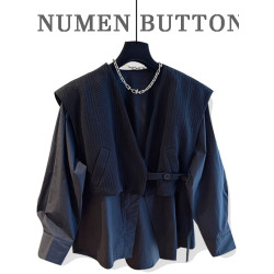 大碼春秋裝慵懶風高級感超好看襯衫女2026新款黑色寬鬆假兩件上衣