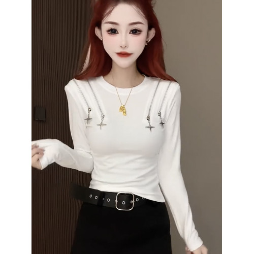 高級感拉鍊長袖T恤女春秋2025新款百搭設計感氣質圓領顯瘦上衣潮