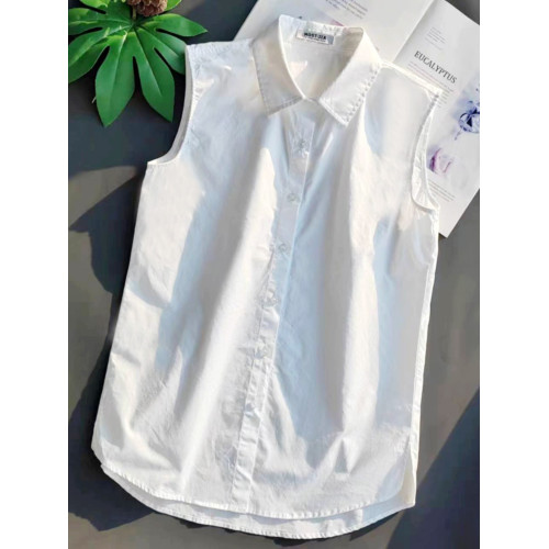 推薦全棉無袖簡單精緻襯衣打底曡穿襯衫女白色背心馬甲優雅內搭女