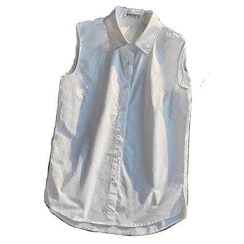 推薦全棉無袖簡單精緻襯衣打底曡穿襯衫女白色背心馬甲優雅內搭女