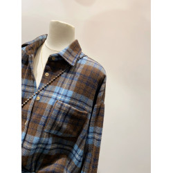 怎麽搭都好看~日系文藝感單口袋磨毛格子襯衫女秋冬款慵懶感上衣