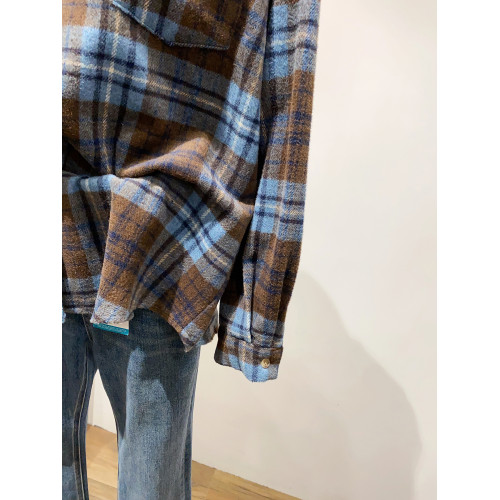 怎麽搭都好看~日系文藝感單口袋磨毛格子襯衫女秋冬款慵懶感上衣