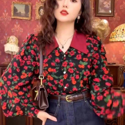 港風復古碎花襯衫女歐貨春秋2025新款氣質時尚洋氣長袖高級感上衣