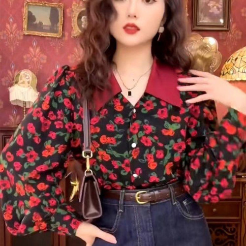 港風復古碎花襯衫女歐貨春秋2025新款氣質時尚洋氣長袖高級感上衣