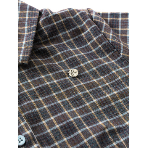 韓系格紋短袖襯衫女秋季新款拼接假兩件氣質polo領襯衣設計感上衣