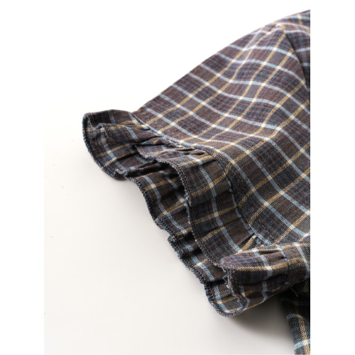 韓系格紋短袖襯衫女秋季新款拼接假兩件氣質polo領襯衣設計感上衣