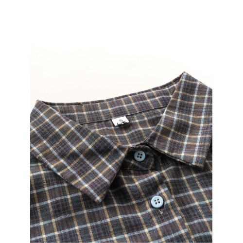 韓系格紋短袖襯衫女秋季新款拼接假兩件氣質polo領襯衣設計感上衣