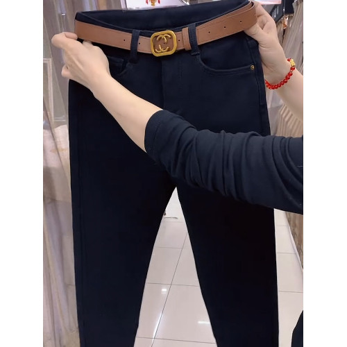 今年新款黑色加厚牛仔褲女秋季韓版高級洋氣街頭質感保暖哈倫褲