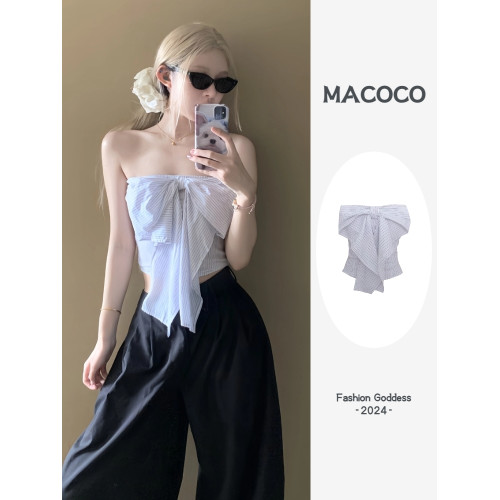 復古條紋蝴蝶結抹胸上衣設計感無袖襯衣