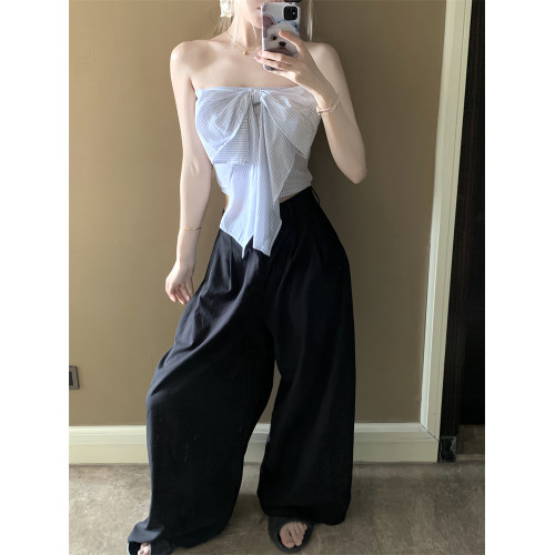 復古條紋蝴蝶結抹胸上衣設計感無袖襯衣