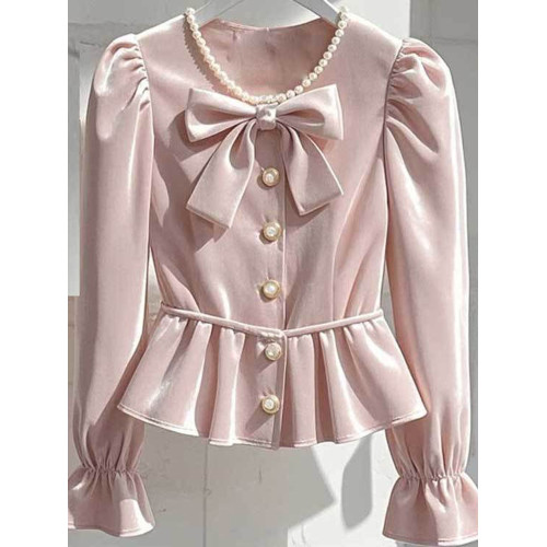 秋款小香風氣質輕高級粉色長袖襯衫法式溫柔名媛重工小衫襯衣外穿