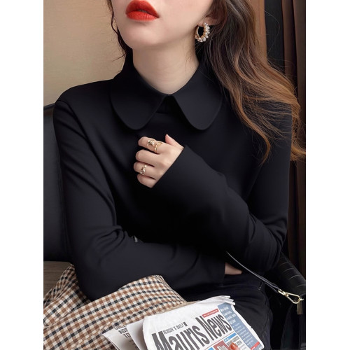 加厚襯衫弧形領淑女雙面德絨打底衫磨毛加厚T恤內搭曡穿繙領襯衣