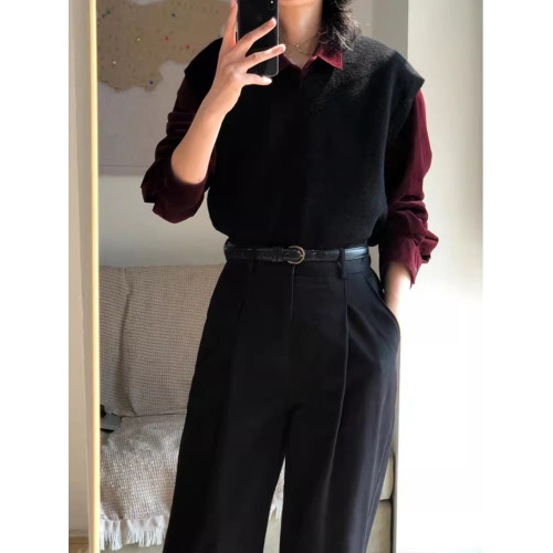 酒紅色襯衫港風時髦寬鬆打底巨顯白上衣秋冬新款燈芯絨長袖襯衣女