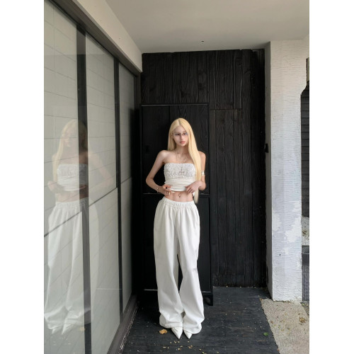 OUTFlT STUDIO 白色濶腿衛褲簡約拖地直筒褲高級寬鬆垂感休閒褲