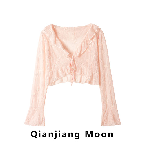 荷葉邊薄款針織開衫防曬衣女夏季2026年新款外搭罩衫系帶外套上衣