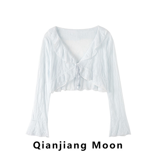 荷葉邊薄款針織開衫防曬衣女夏季2026年新款外搭罩衫系帶外套上衣