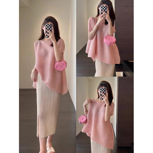 宅家褶皺2025新品氣質名媛純色寬舒適斜擺上衣包臀半裙夏季穿搭女