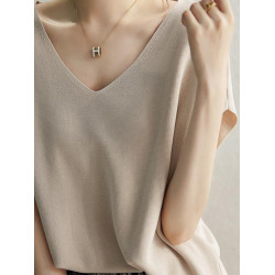 2025新款冰絲短袖V領女T恤寬鬆蝙蝠袖洋風新款上衣顯瘦針織衫女款