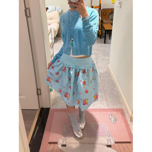 正確版 復古少女碎花低腰花邊花苞裙立體蓬蓬顯瘦半身裙