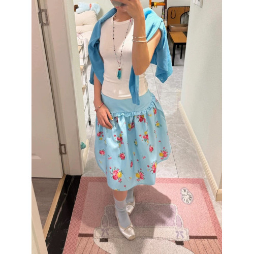 正確版 復古少女碎花低腰花邊花苞裙立體蓬蓬顯瘦半身裙