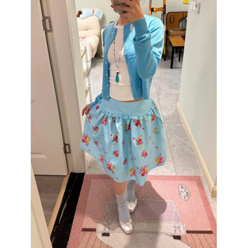 正確版 復古少女碎花低腰花邊花苞裙立體蓬蓬顯瘦半身裙