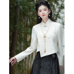 新中式國風盤釦襯衫女氣質高級感小衆馬面裙上衣搭配春秋2026新款