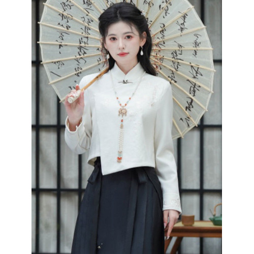 新中式國風盤釦襯衫女氣質高級感小衆馬面裙上衣搭配春秋2026新款
