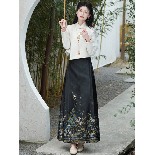 新中式國風盤釦襯衫女氣質高級感小衆馬面裙上衣搭配春秋2026新款