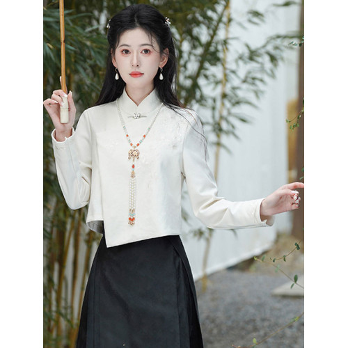 新中式國風盤釦襯衫女氣質高級感小衆馬面裙上衣搭配春秋2026新款