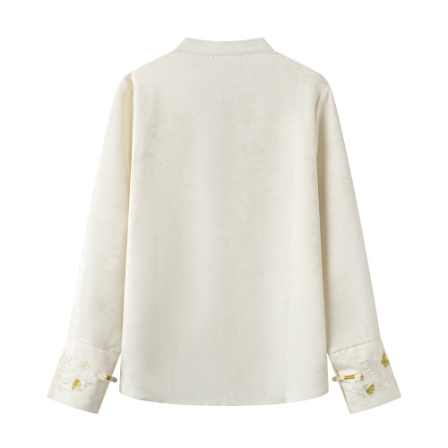 艾格新中式國風長袖襯衫女2025秋季新款高級感內搭打底上衣小衫女