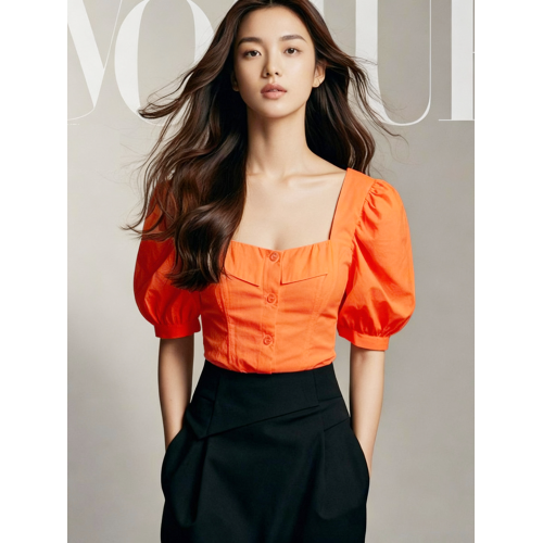 法式小資方領泡泡袖上衣減齡襯衫絕美小個子特別漂亮掐腰短款小衫