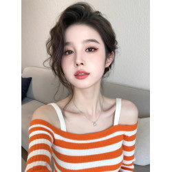 早秋設計感甜辣妹露肩針織打底衫女小衆獨特超好看一字肩吊帶上衣