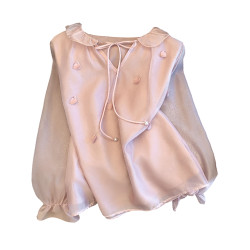 自畱款推薦～溫柔風立體花朵釘珠系帶襯衫女2026春季新款減齡上衣